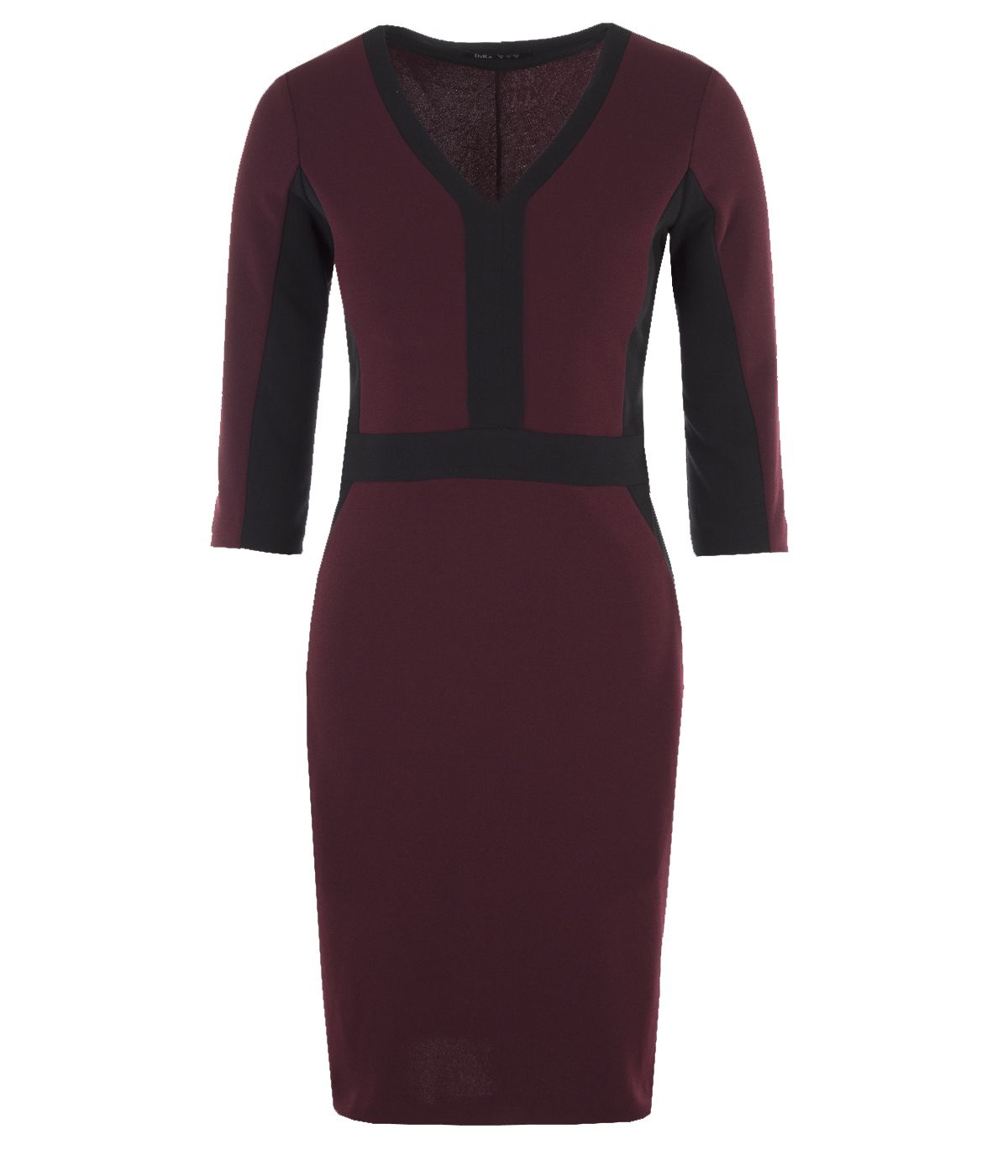 Bodycon dress in two contrasting colors, with V-neck  0